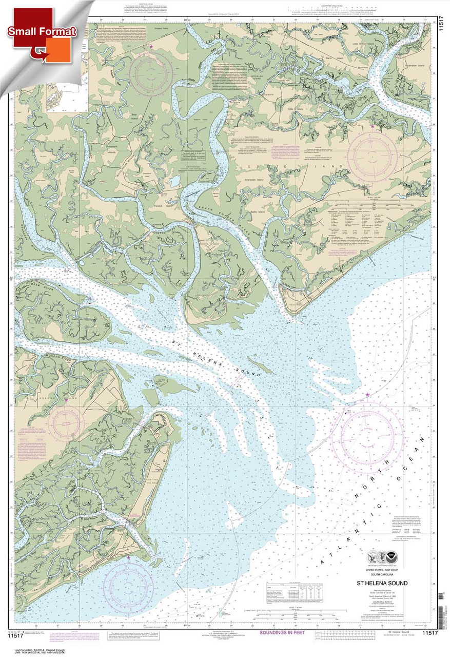 Small Format HISTORICAL NOAA Chart 11517: St. Helena Sound