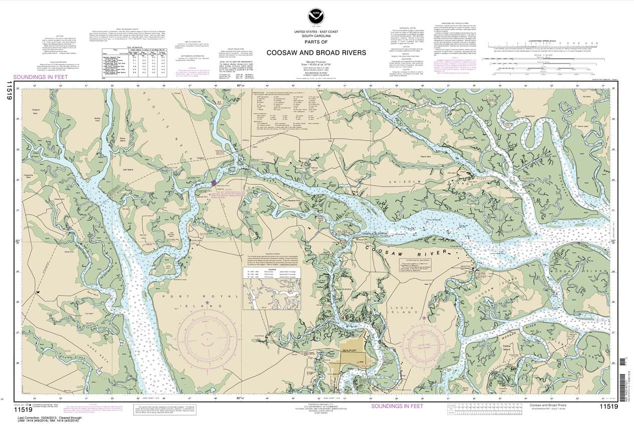 HISTORICAL NOAA Chart 11519: Parts of Coosaw and Broad Rivers
