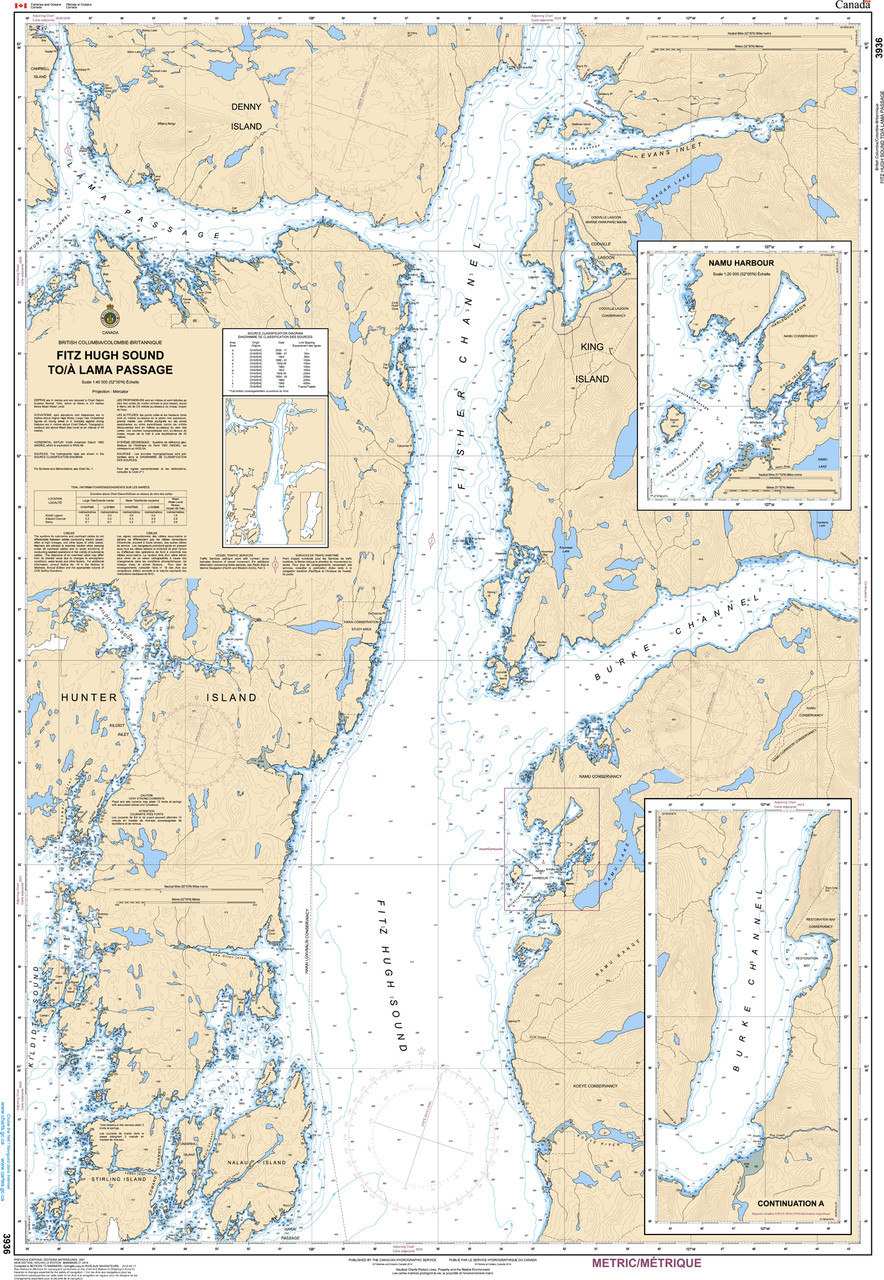CHS Chart 3936: Fitz Hugh Sound to/Ã  Lama Passage