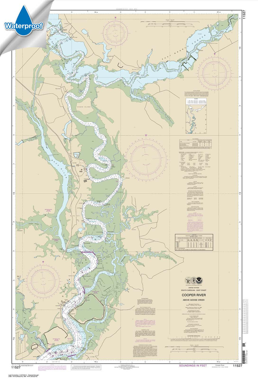 Waterproof HISTORICAL NOAA Chart 11527: Cooper River Above Goose Creek