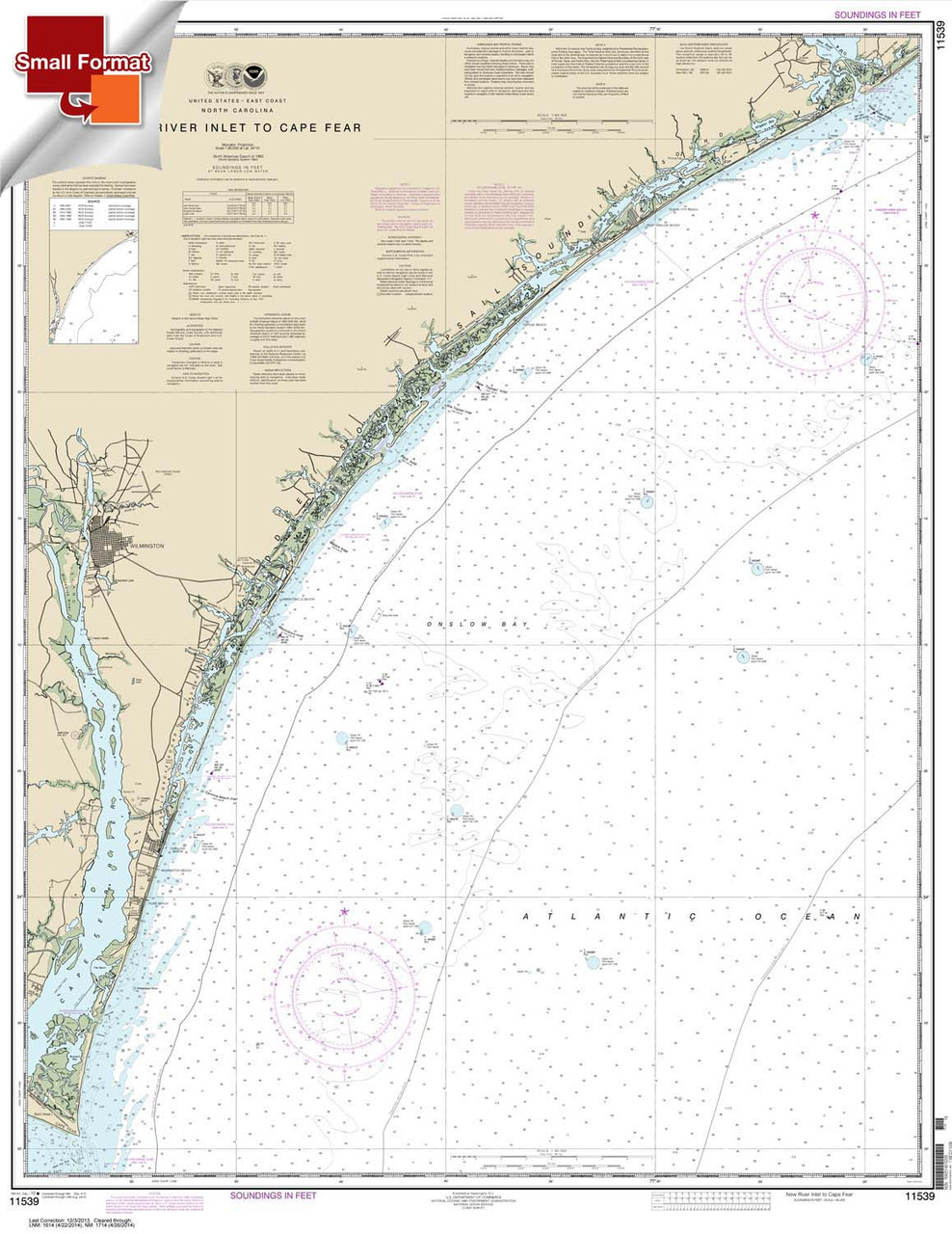Small Format NOAA Chart 11539: New River Inlet to Cape Fear