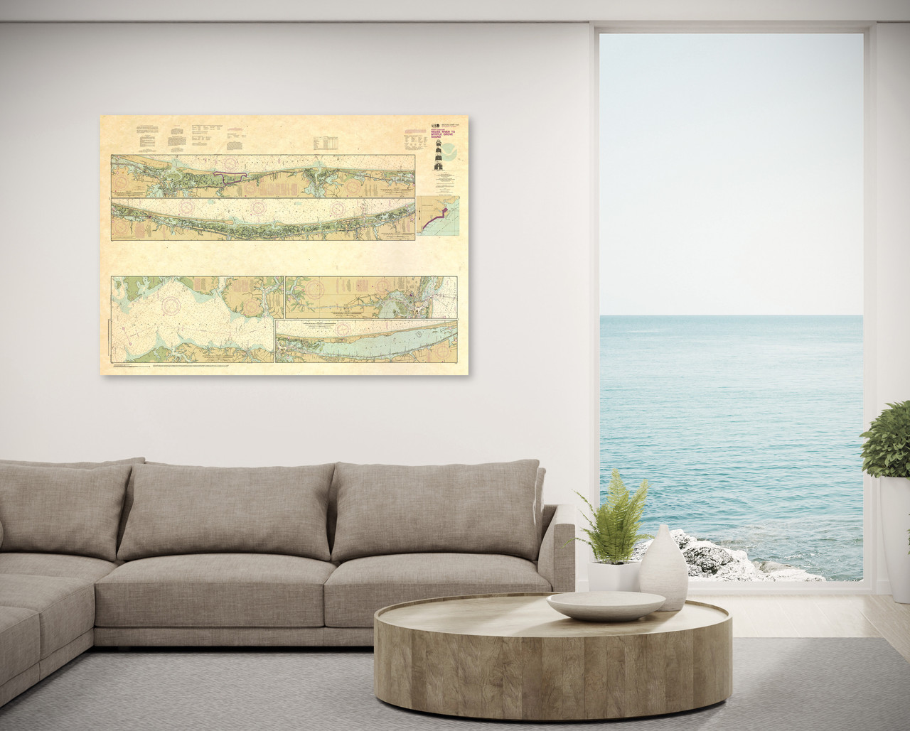 ANTIQUED NOAA Chart 11541: Intracoastal Waterway Neuse River to Myrtle Grove Sound