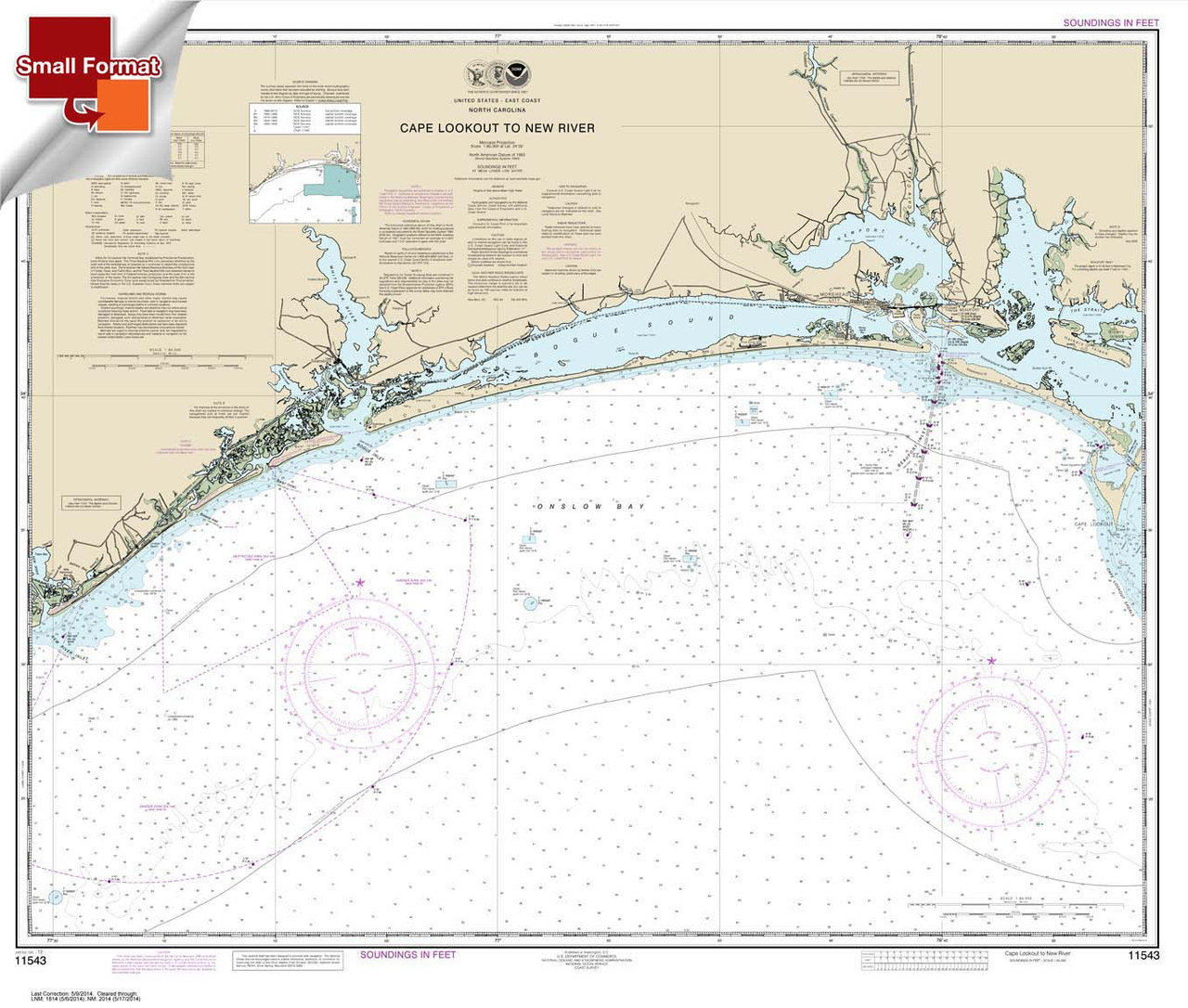 Small Format NOAA Chart 11543: Cape Lookout to New River