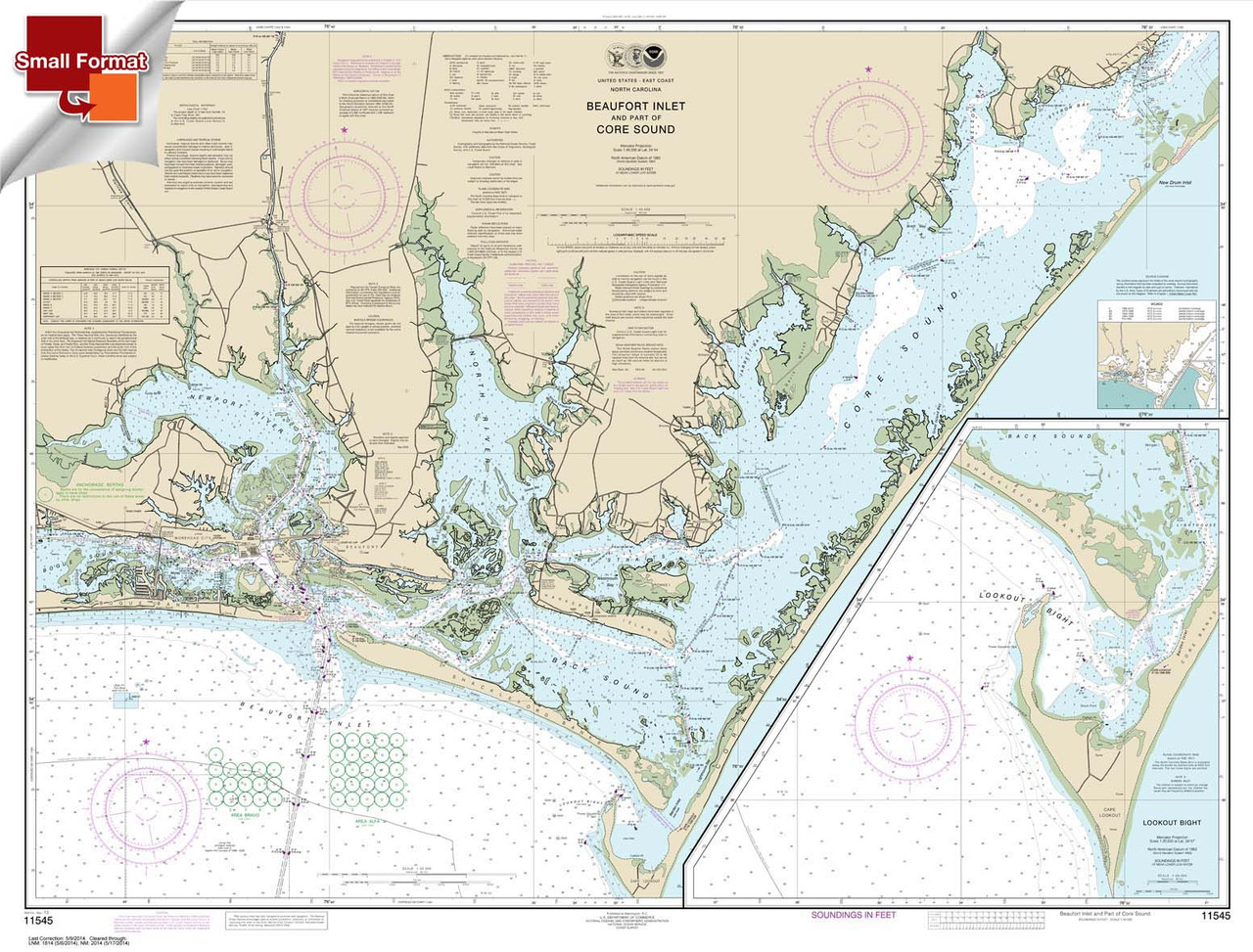 Small Format NOAA Chart 11545: Beaufort Inlet and Part of Core Sound;Lookout Bight