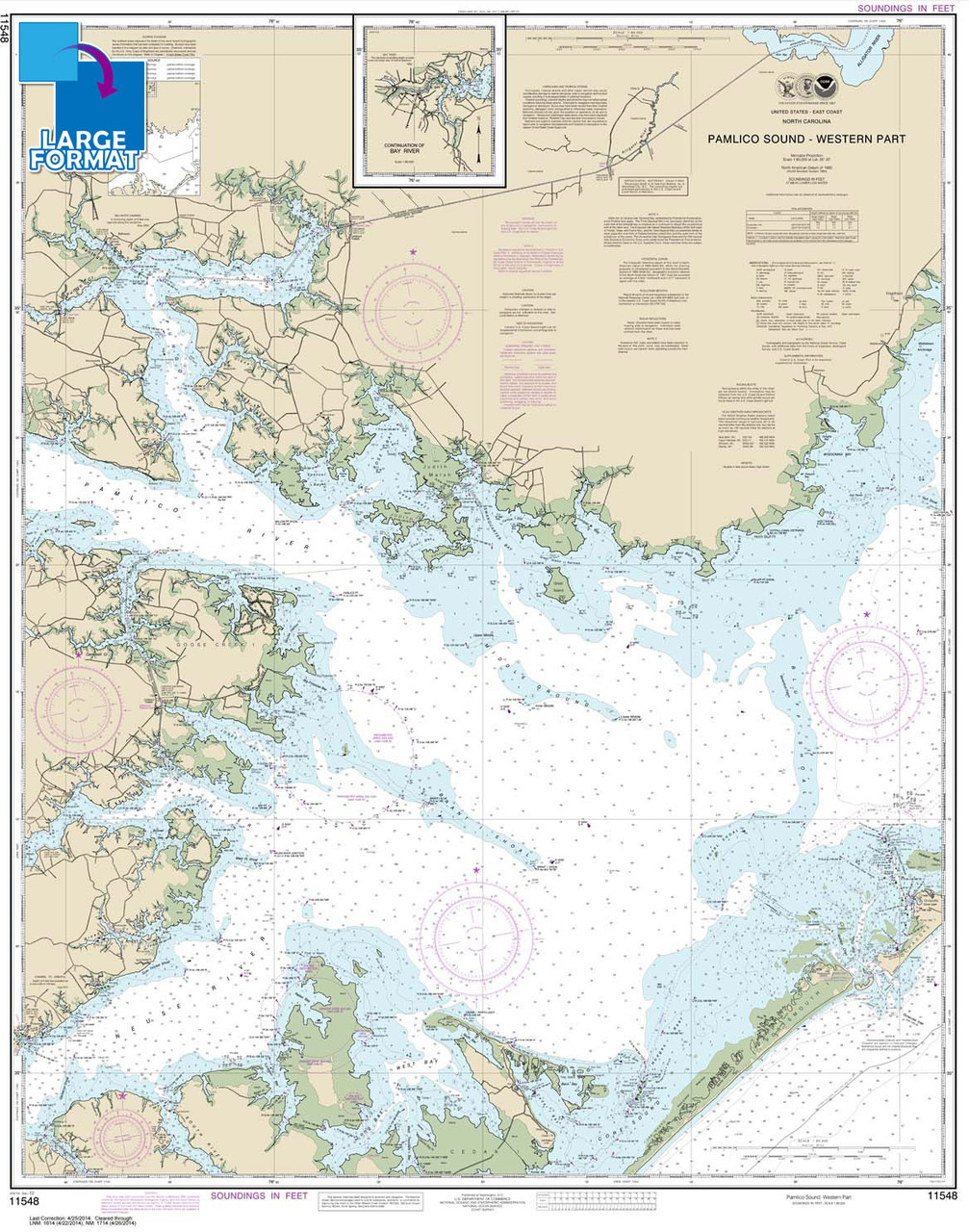 Large Format HISTORICAL NOAA Chart 11548: Pamlico Sound Western Part