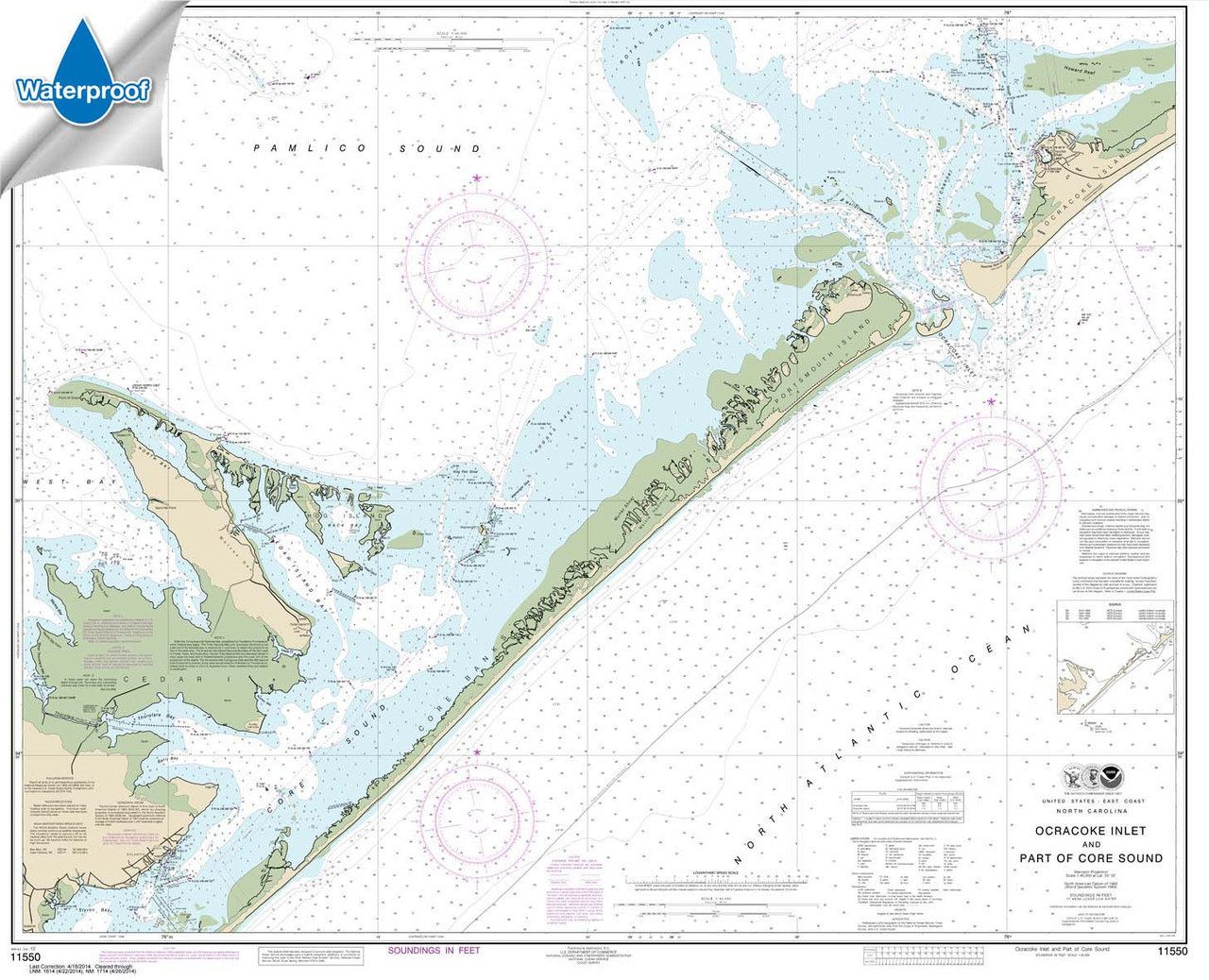 Waterproof HISTORICAL NOAA Chart 11550: Ocracoke lnlet and Part of Core Sound