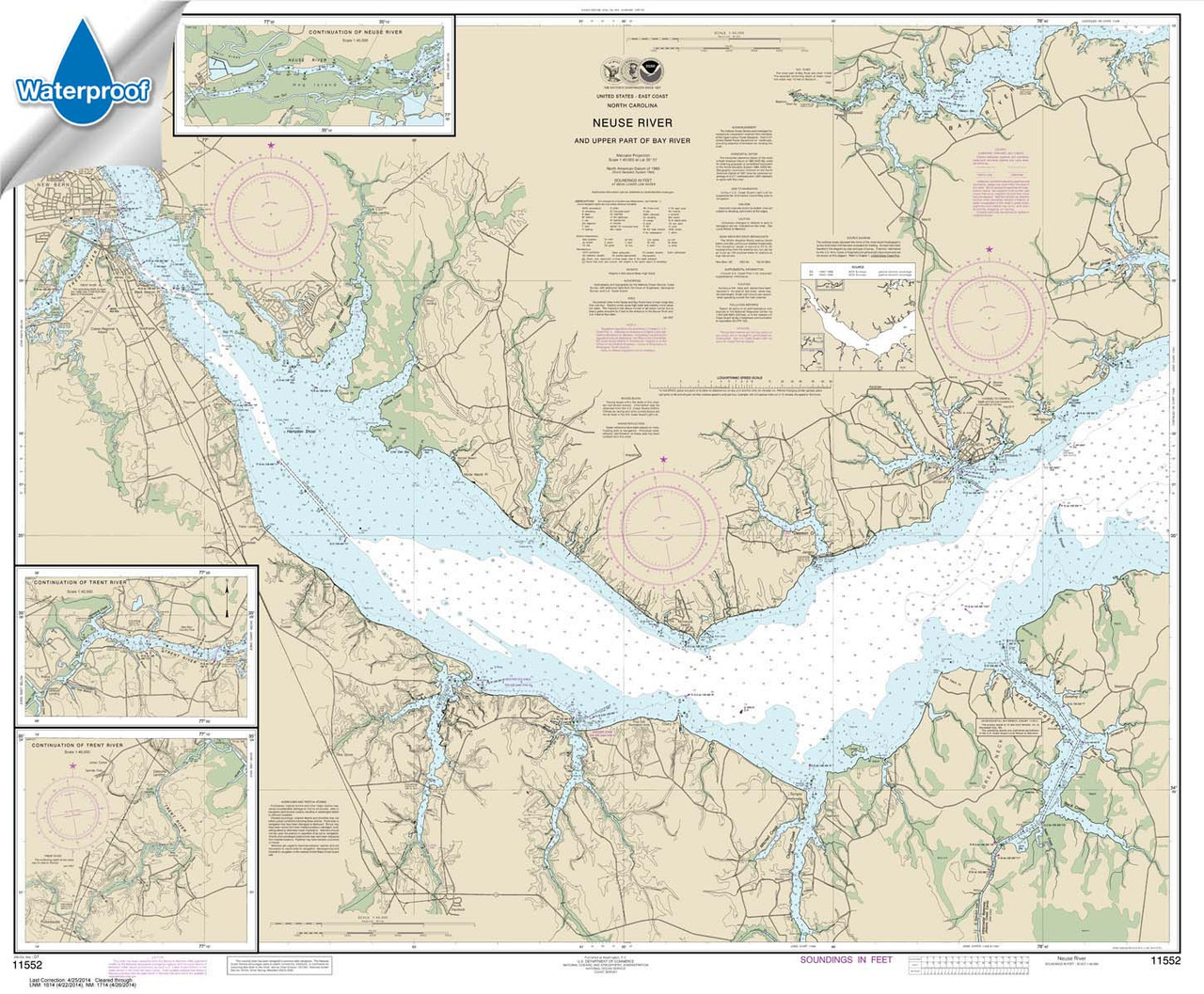 Waterproof HISTORICAL NOAA Chart 11552: Neuse River and Upper Part of Bay River