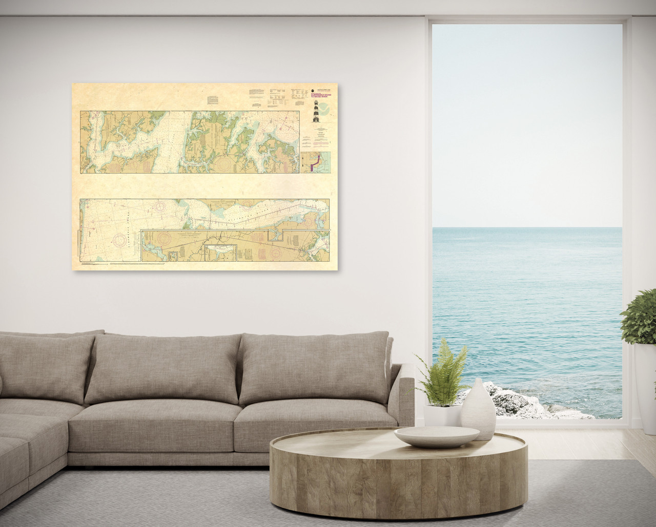 ANTIQUED NOAA Chart 11553: Intracoastal Waterway Albermarle Sound to Neuse River; Alligator River