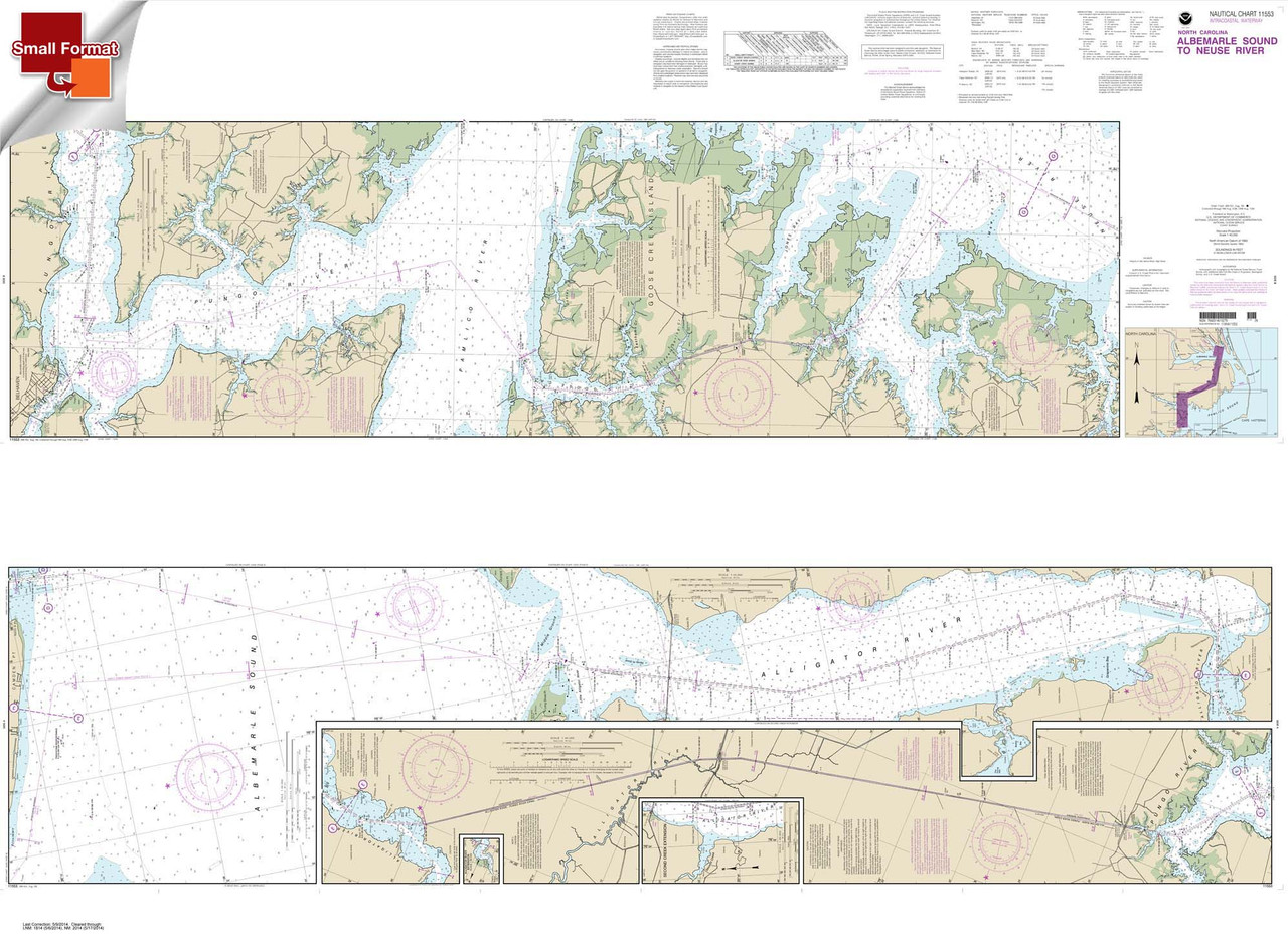 Small Format NOAA Chart 11553: Intracoastal Waterway Albermarle Sound to Neuse River;Alligator River;Second Creek