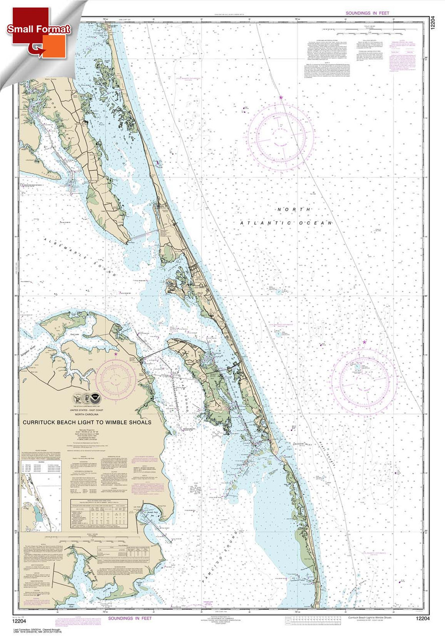 Small Format HISTORICAL NOAA Chart 12204: Currituck Beach Light to Wimble Shoals
