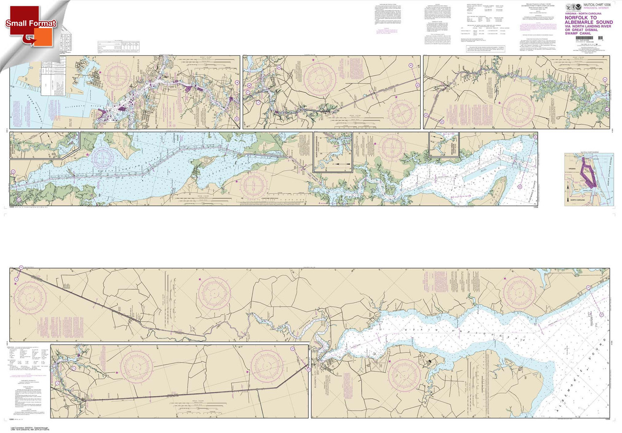 Small Format NOAA Chart 12206: Intracoastal Waterway Norfolk to Albemarle Sound via North Landing River or Great Dismal Swamp Canal