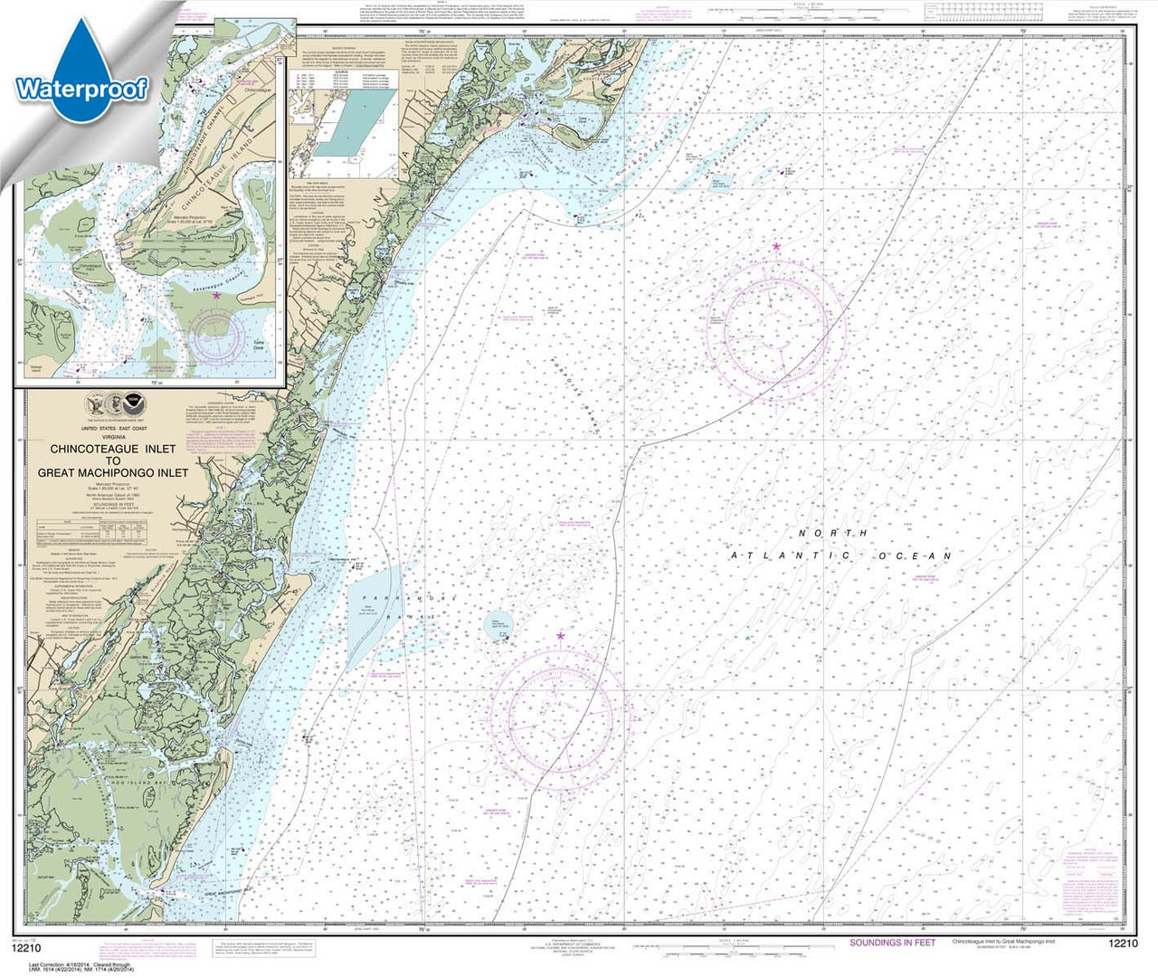 Waterproof NOAA Chart 12210: Chincoteague Inlet to Great Machipongo Inlet;Chincoteague Inlet