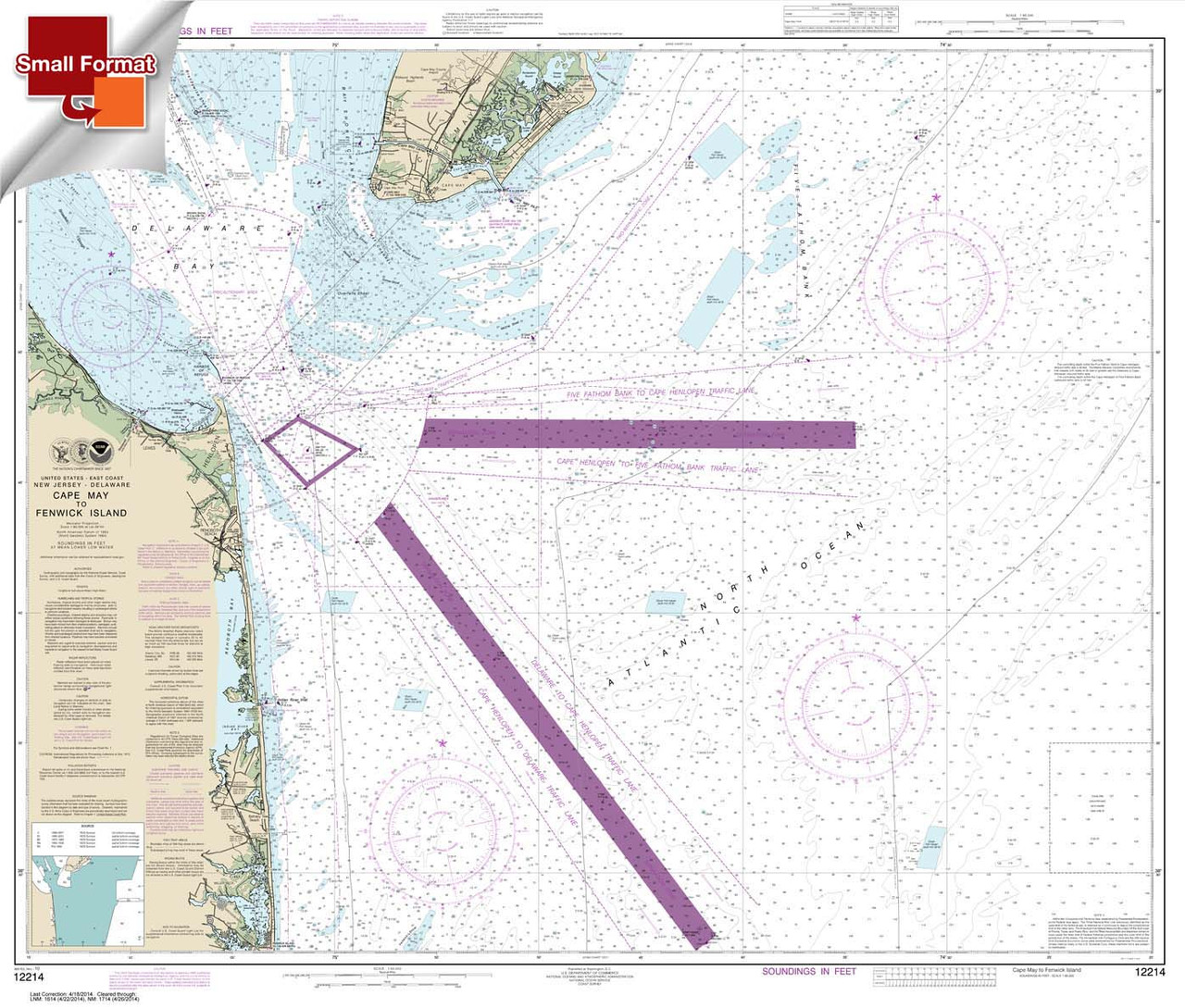 Small Format NOAA Chart 12214: Cape May to Fenwick Island