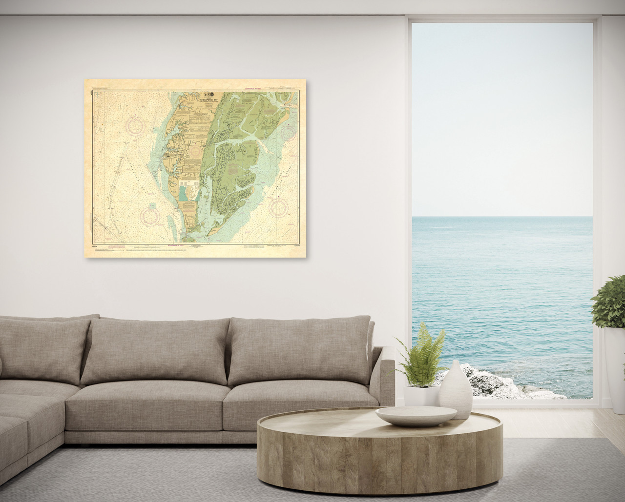 ANTIQUED HISTORICAL NOAA Chart 12224: Chesapeake Bay Cape Charles to Wolf Trap