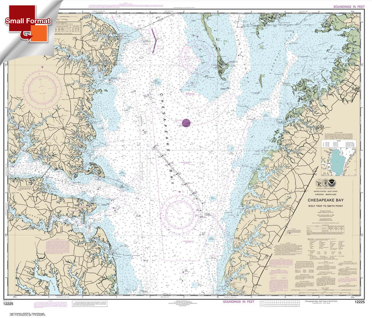 Small Format NOAA Chart 12225: Chesapeake Bay Wolf Trap to Smith Point
