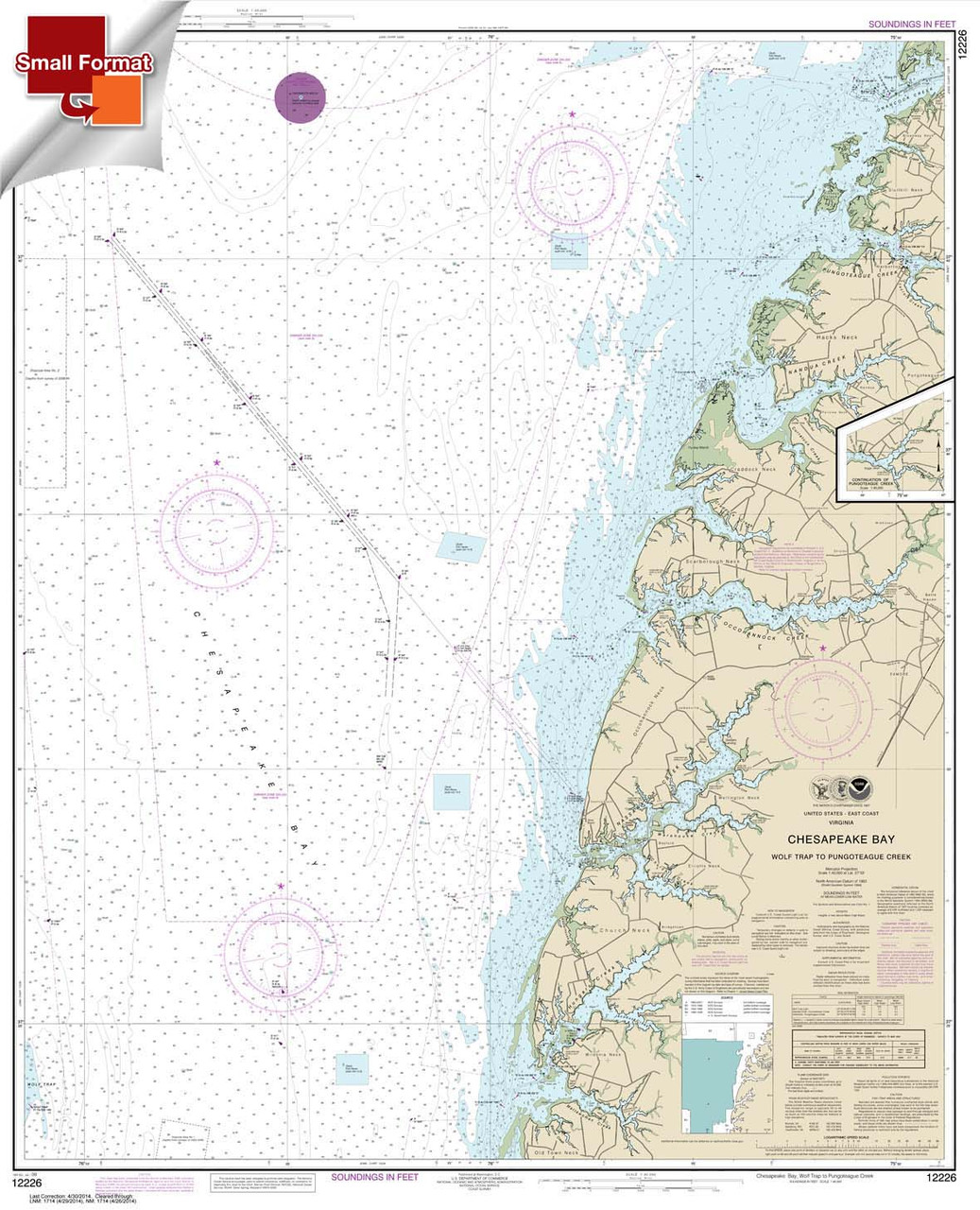 Small Format HISTORICAL NOAA Chart 12226: Chesapeake Bay Wolf Trap to Pungoteague Creek