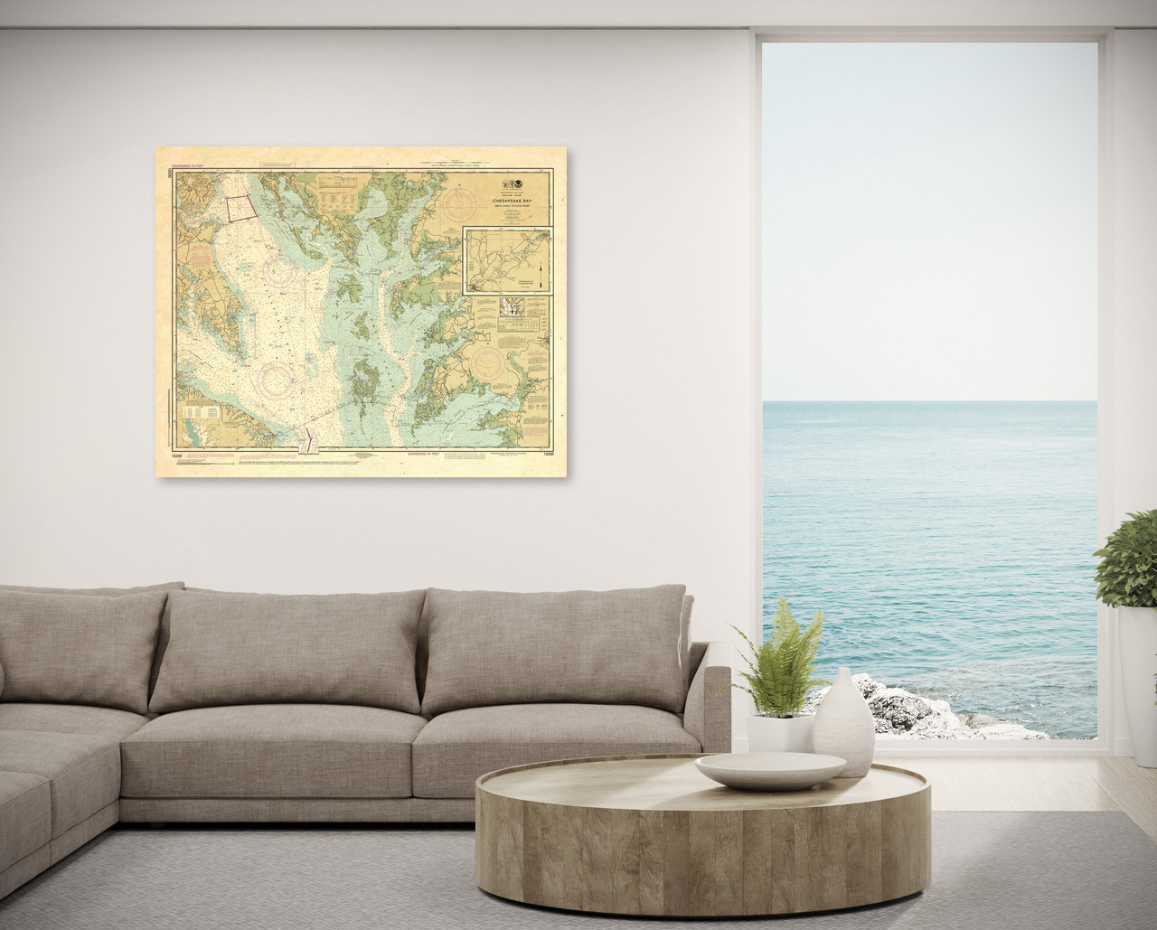 ANTIQUED NOAA Chart 12230: Chesapeake Bay Smith Point to Cove Point