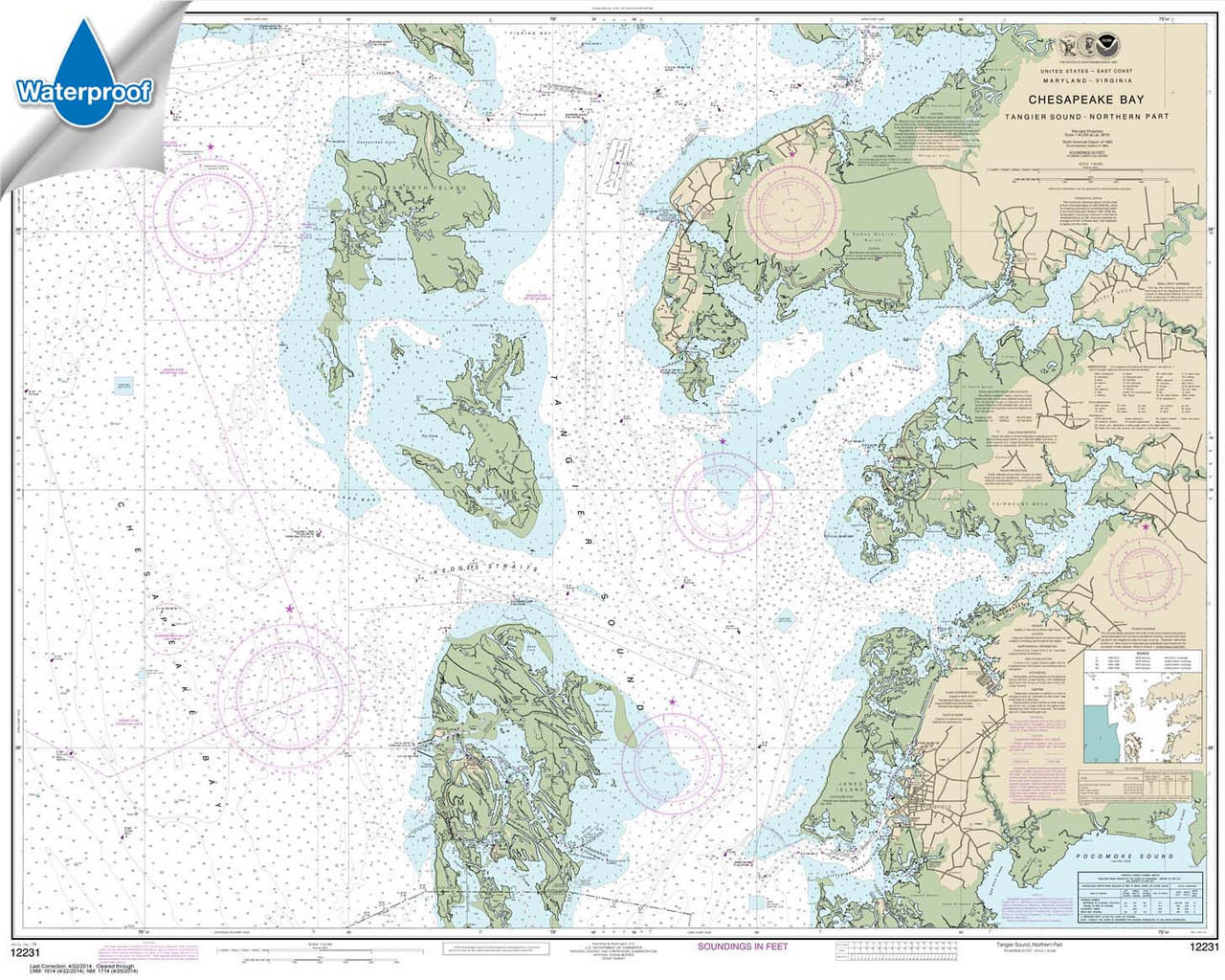 Waterproof HISTORICAL NOAA Chart 12231: Chesapeake Bay Tangier Sound Northern Part