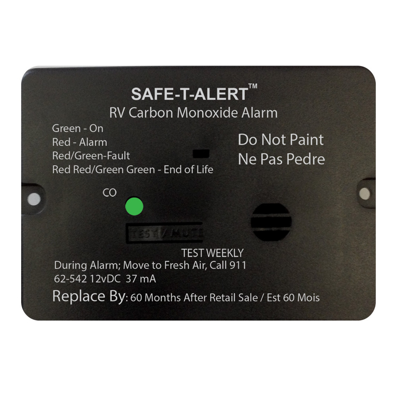 Safe-T-Alert 62 Series Carbon Monoxide Alarm - 12V - RV Flush Mount - Black [62-542-BL]