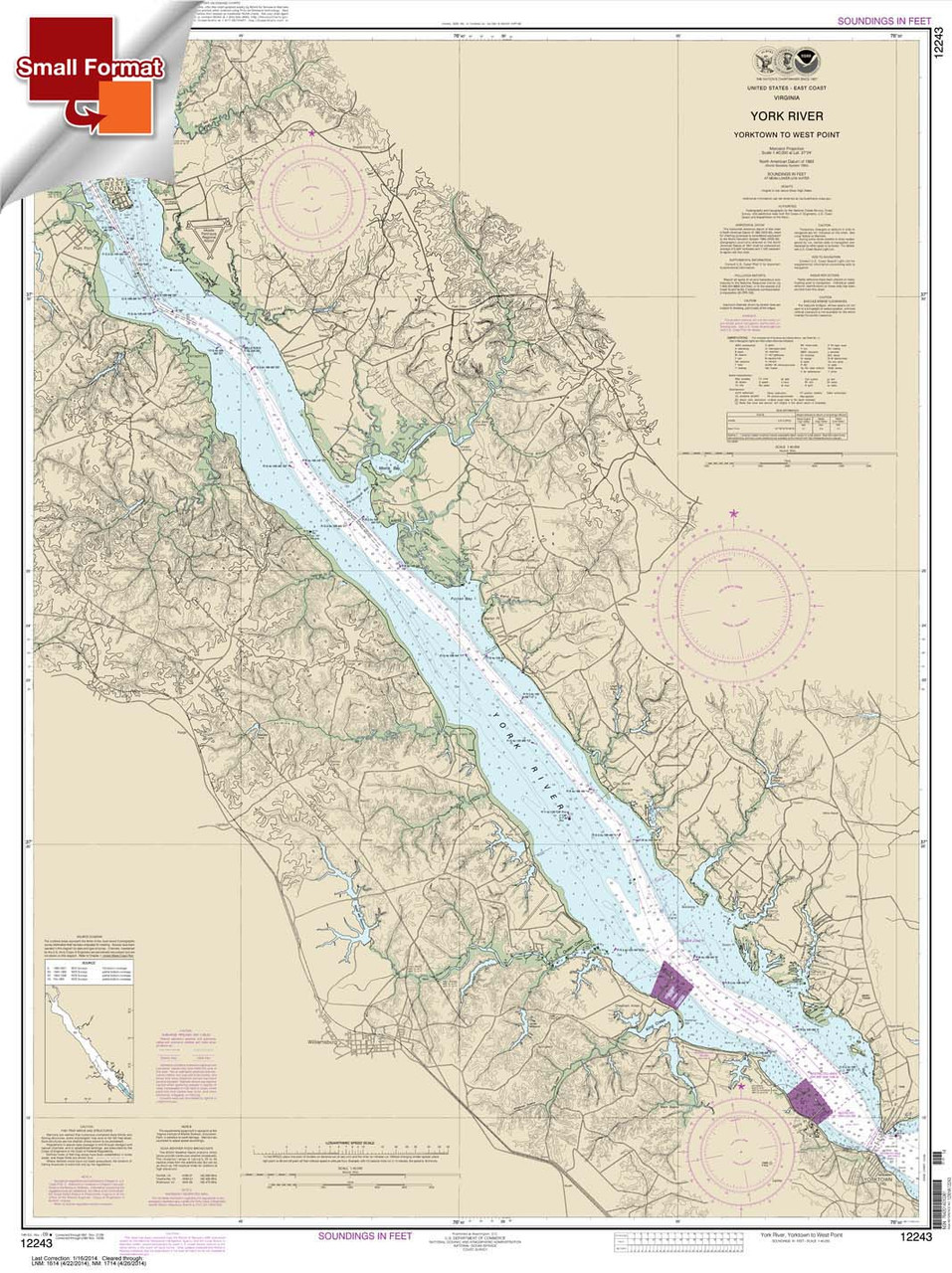 Small Format NOAA Chart 12243: York River Yorktown to West Point
