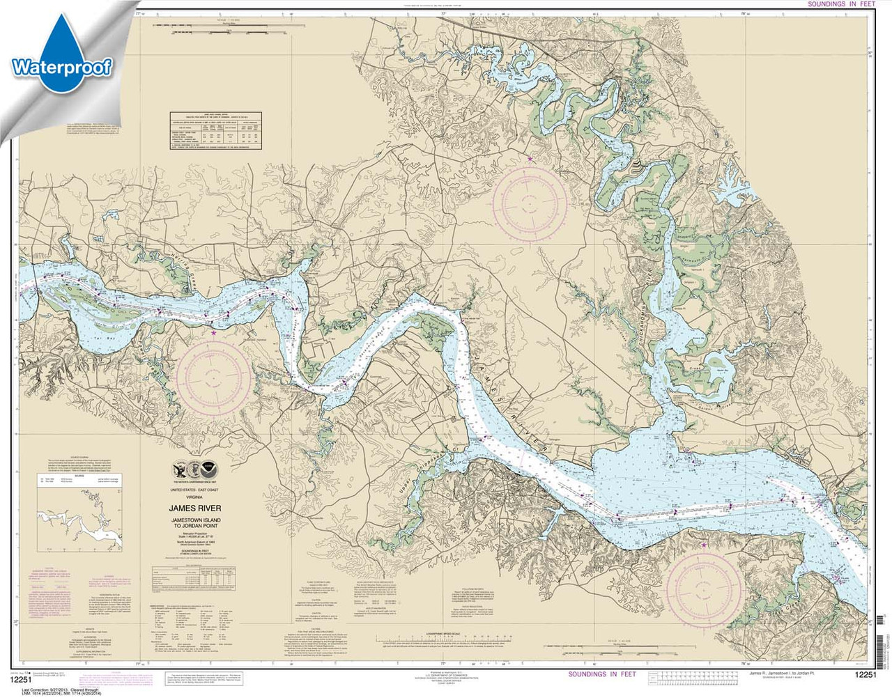 Waterproof HISTORICAL NOAA Chart 12251: James River Jamestown Island to Jordan Point