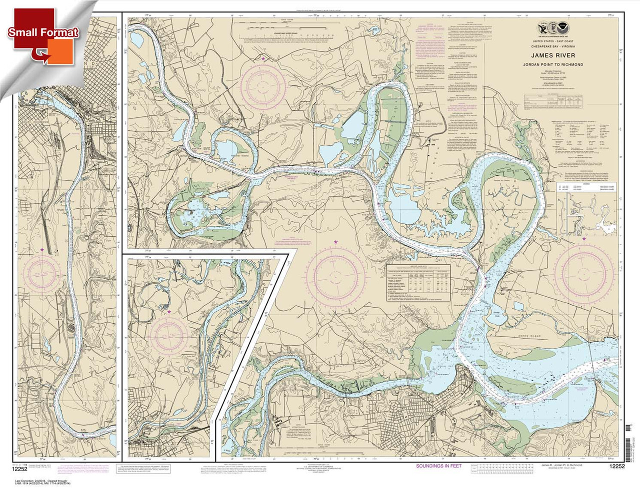 Small Format HISTORICAL NOAA Chart 12252: James River Jordan Point to Richmond