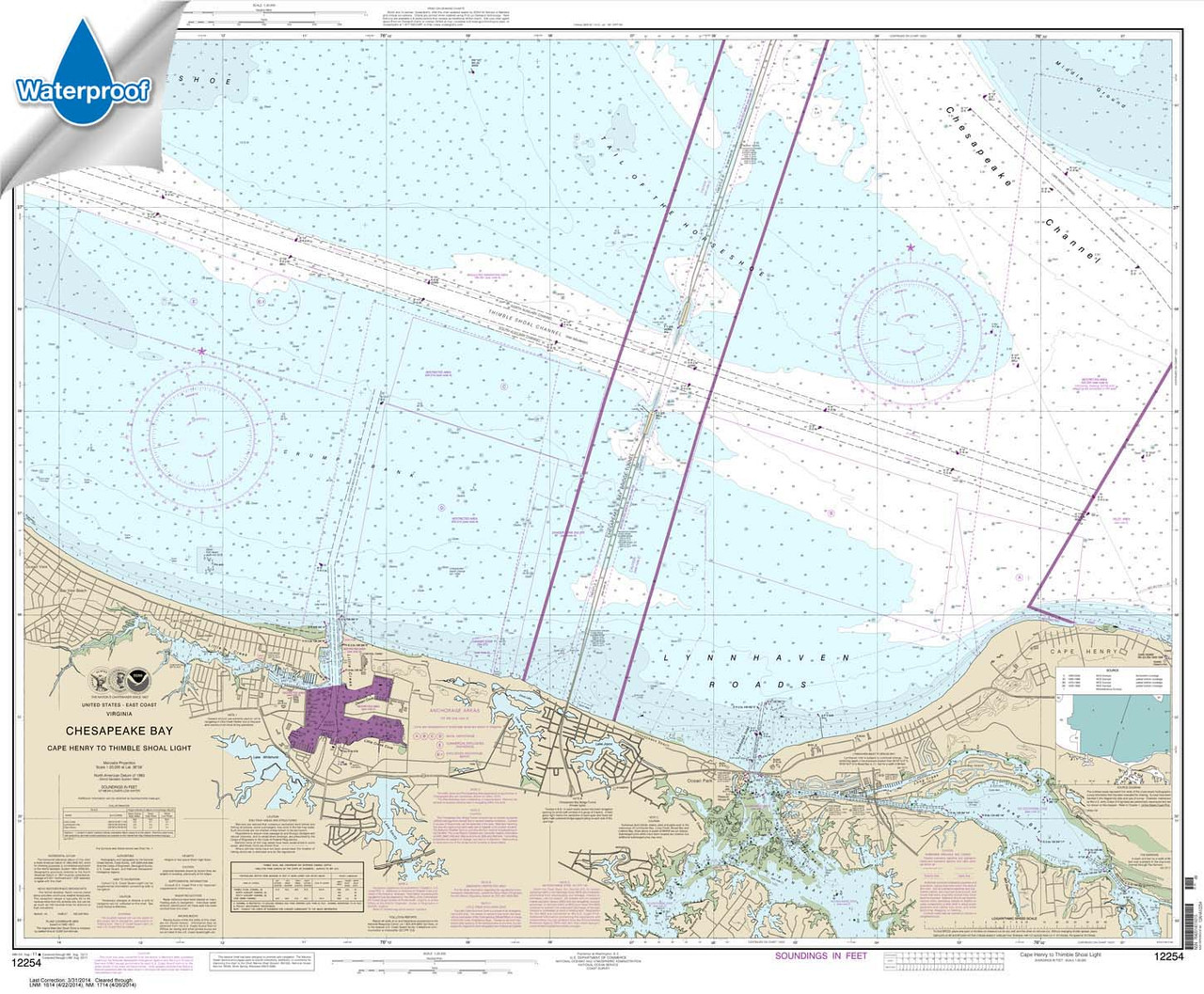 Waterproof NOAA Chart 12254: Chesapeake Bay Cape Henry to Thimble Shoal Light