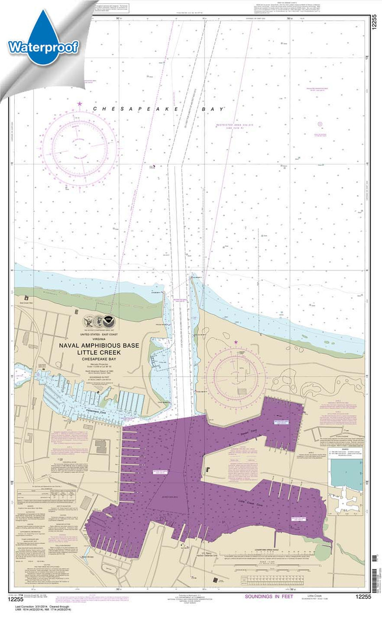 Waterproof NOAA Chart 12255: Little Creek Naval Amphibious Base