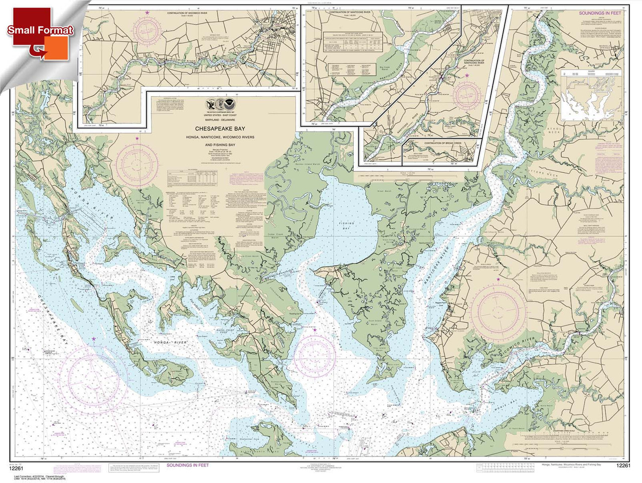 Small Format HISTORICAL NOAA Chart 12261: Chesapeake Bay Honga: Nanticoke: Wicomico Rivers and Fishing Bay