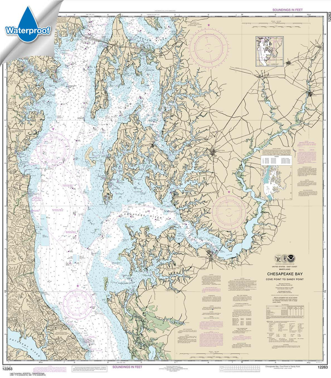 Waterproof NOAA Chart 12263: Chesapeake Bay Cove Point to Sandy Point