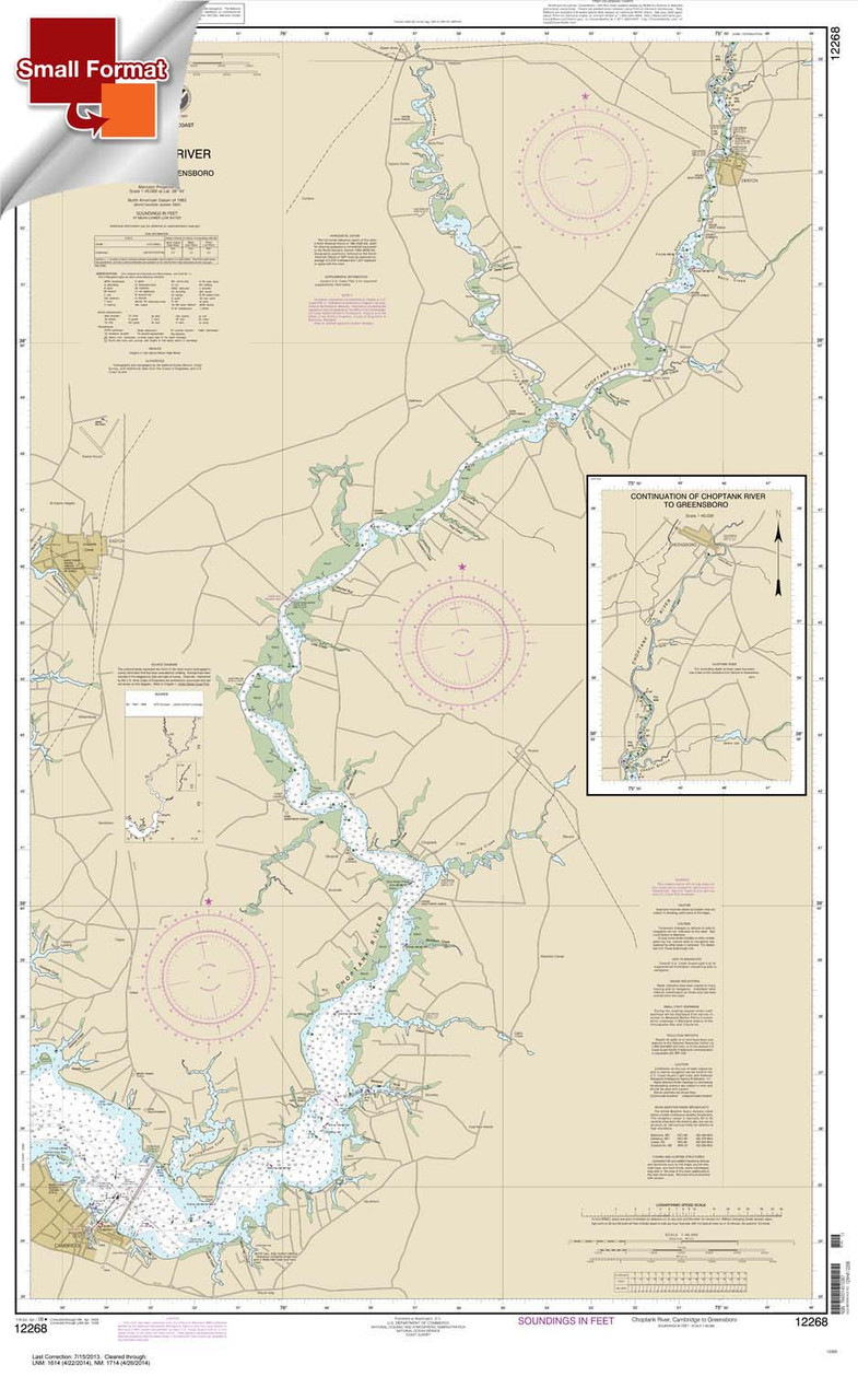 Small Format HISTORICAL NOAA Chart 12268: Choptank River Cambridge to Greensboro