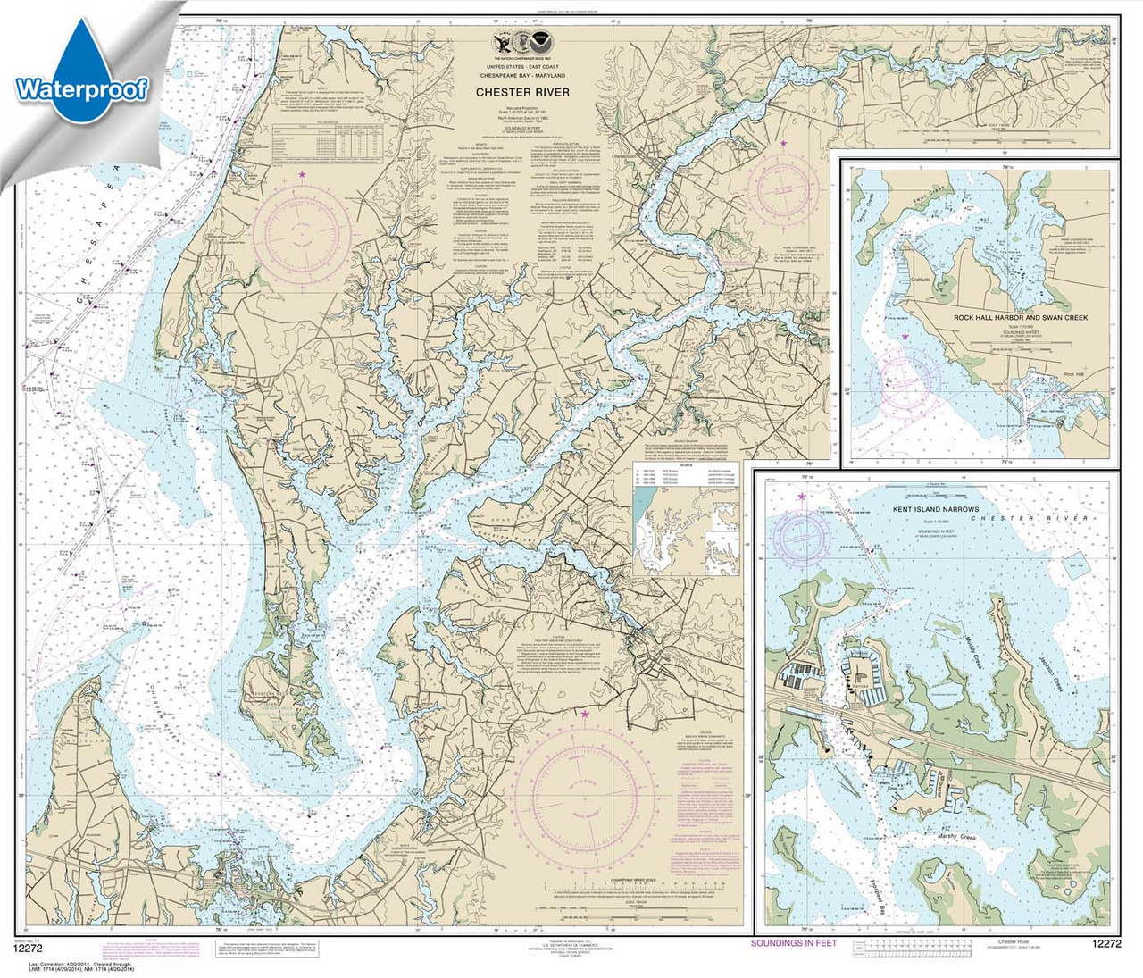 Waterproof HISTORICAL NOAA Chart 12272: Chester River; Kent Island Narrows: Rock Hall Harbor and Swan Creek