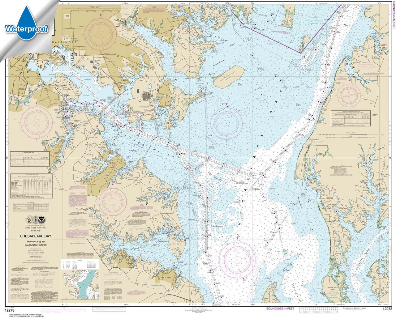 Waterproof NOAA Chart 12278: Chesapeake Bay Approaches to Baltimore Harbor