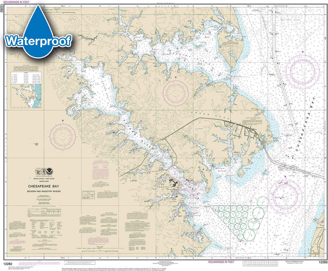 Waterproof NOAA Chart 12282: Chesapeake Bay Severn and Magothy Rivers