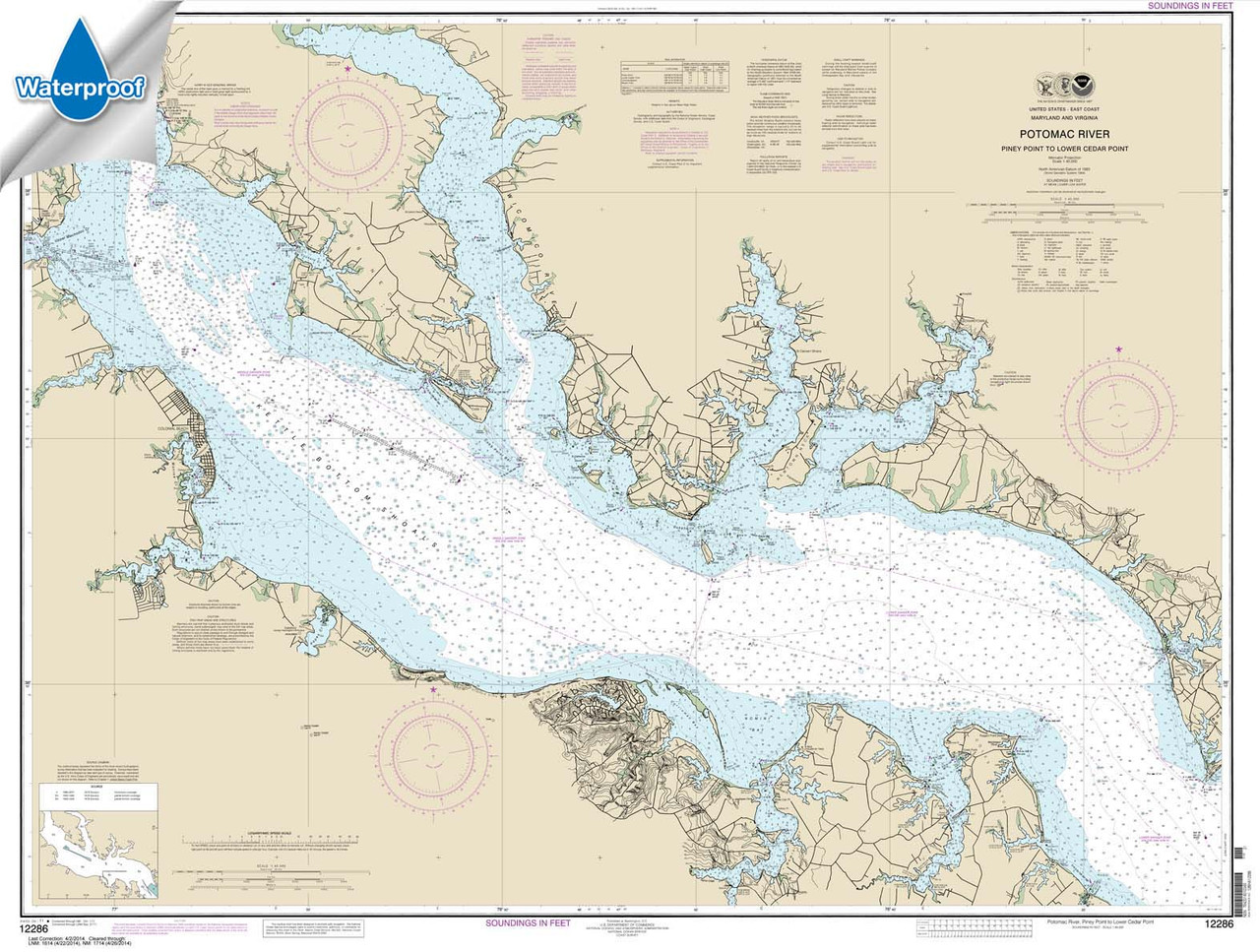 Waterproof HISTORICAL NOAA Chart 12286: Potomac River Piney Point to Lower Cedar Point
