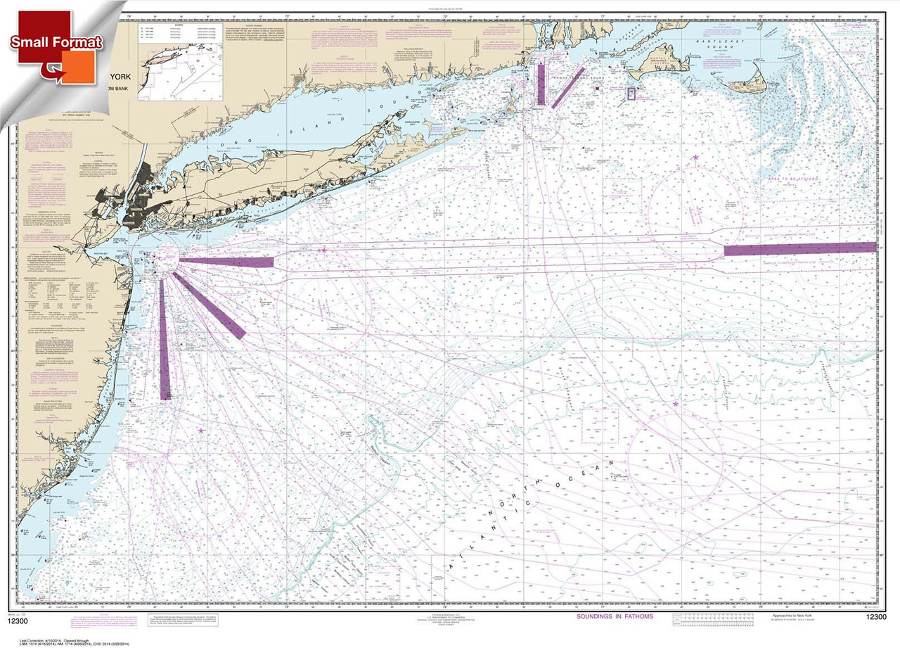 Small Format NOAA Chart 12300: Approaches to New York: Nantucket Shoals to Five Fathom Bank