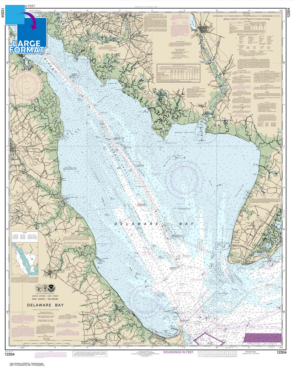 Large Format NOAA Chart 12304: Delaware Bay