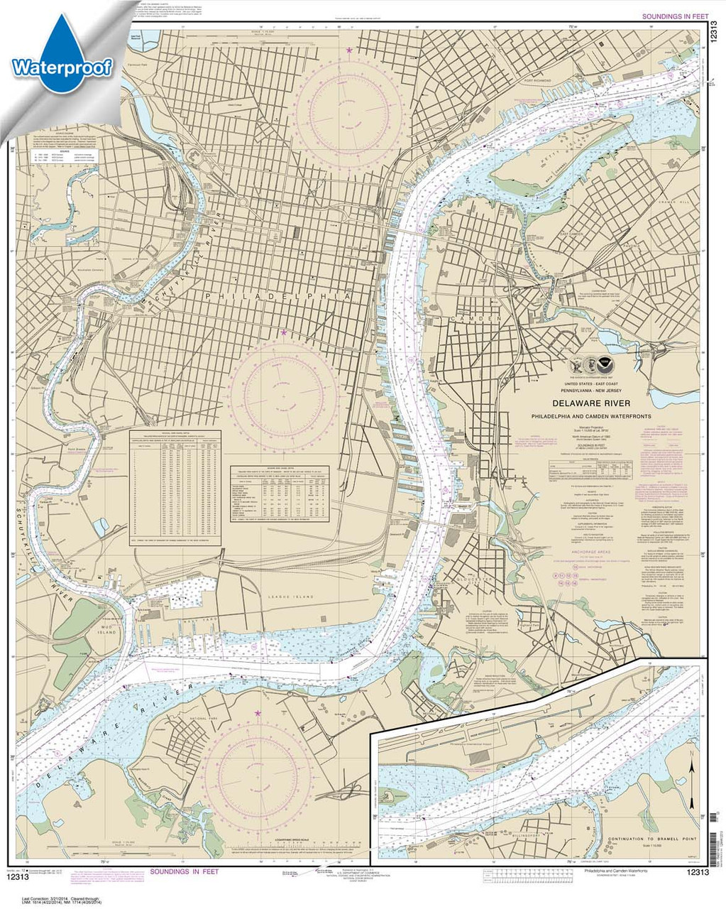 Waterproof NOAA Chart 12313: Philadelphia and Camden Waterfronts