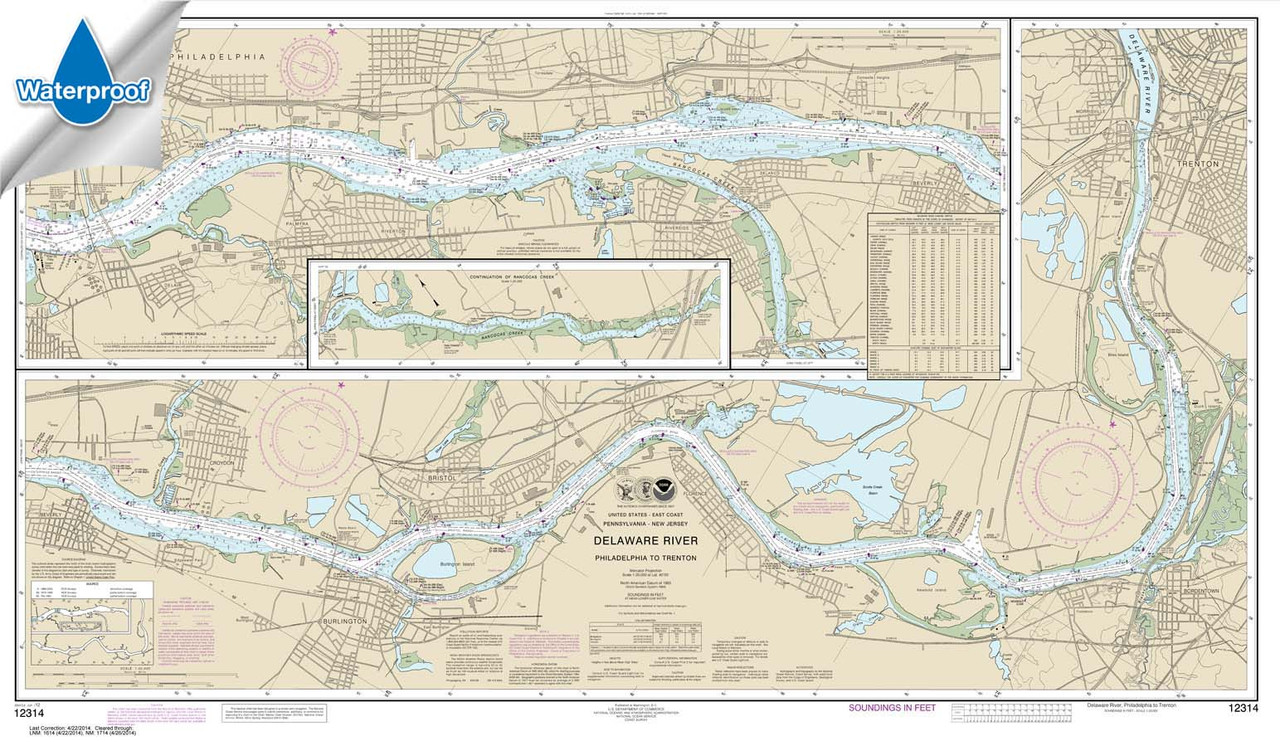 Waterproof HISTORICAL NOAA Chart 12314: Delaware River Philadelphia to Trenton