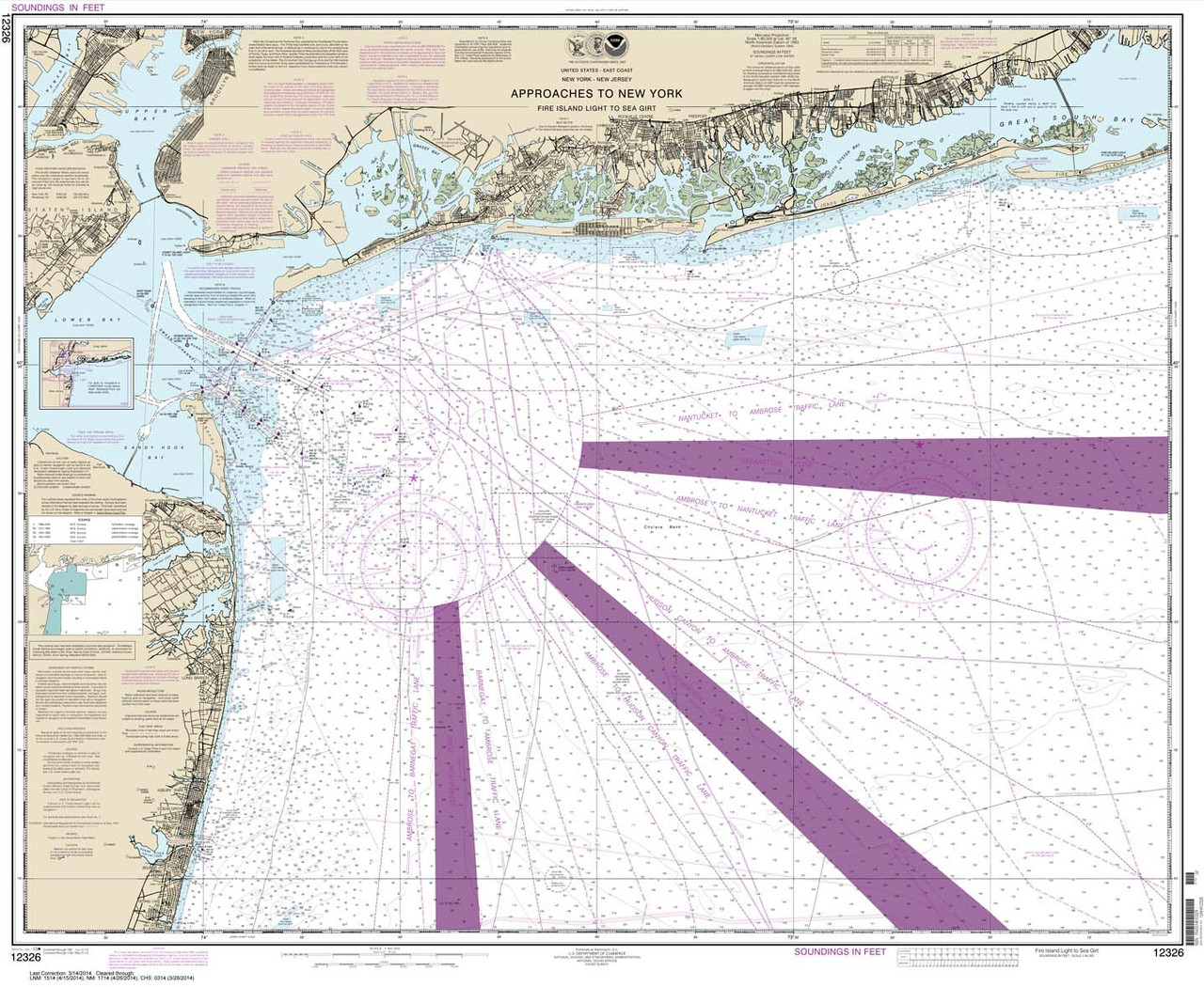 NOAA Chart 12326: Approaches to New York Fire lsland Light to Sea Girt