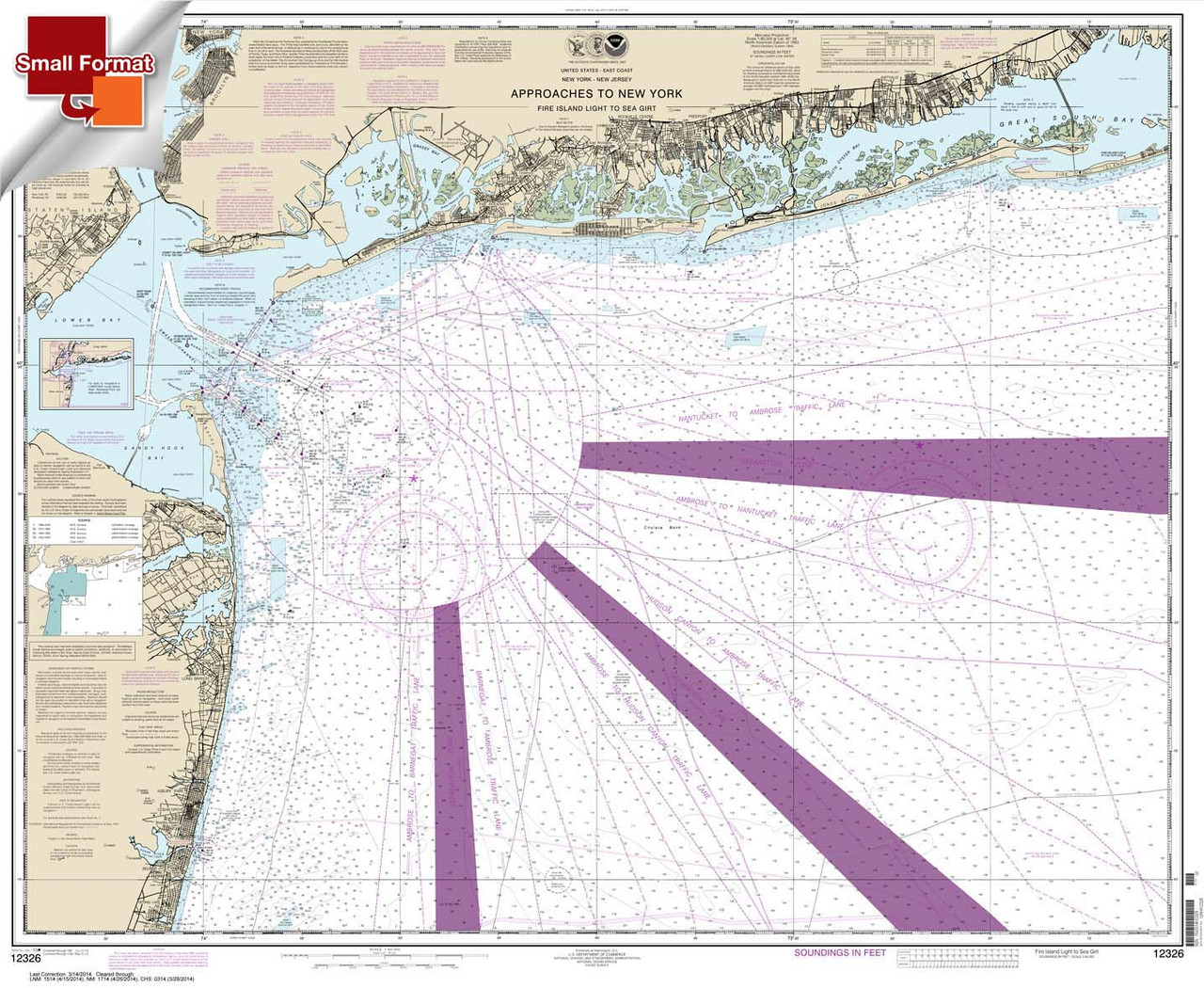 Small Format NOAA Chart 12326: Approaches to New York Fire lsland Light to Sea Girt