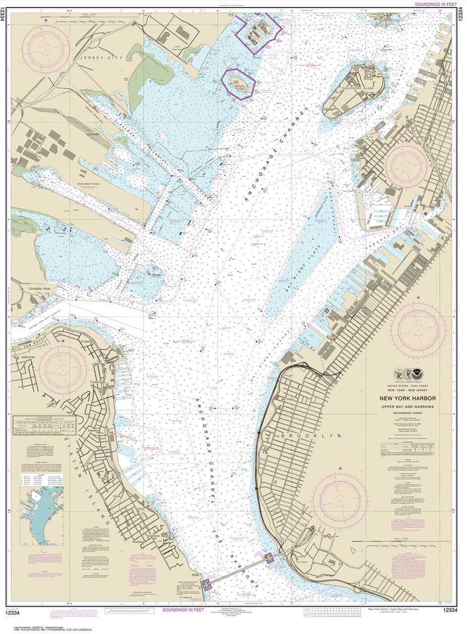 NOAA Chart 12334: New York Harbor Upper Bay and Narrows-Anchorage Chart