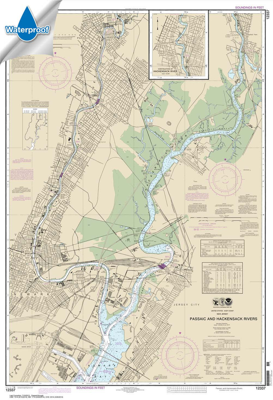 Waterproof NOAA Chart 12337: Passaic and Hackensack Rivers