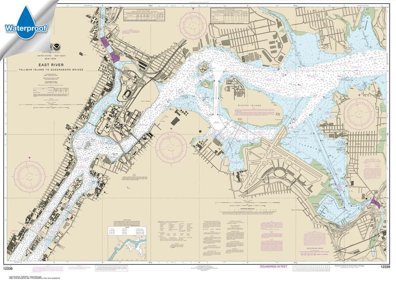 Waterproof NOAA Chart 12339: East River Tallman Island to Queensboro Bridge