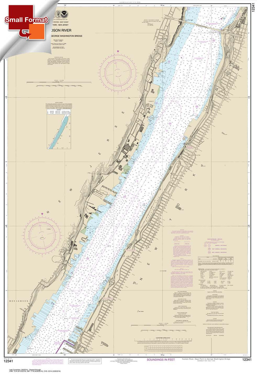 Small Format NOAA Chart 12341: Hudson River Days Point to George Washington Bridge