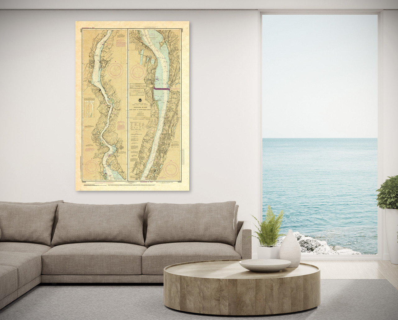 ANTIQUED NOAA Chart 12343: Hudson River New York to Wappinger Creek
