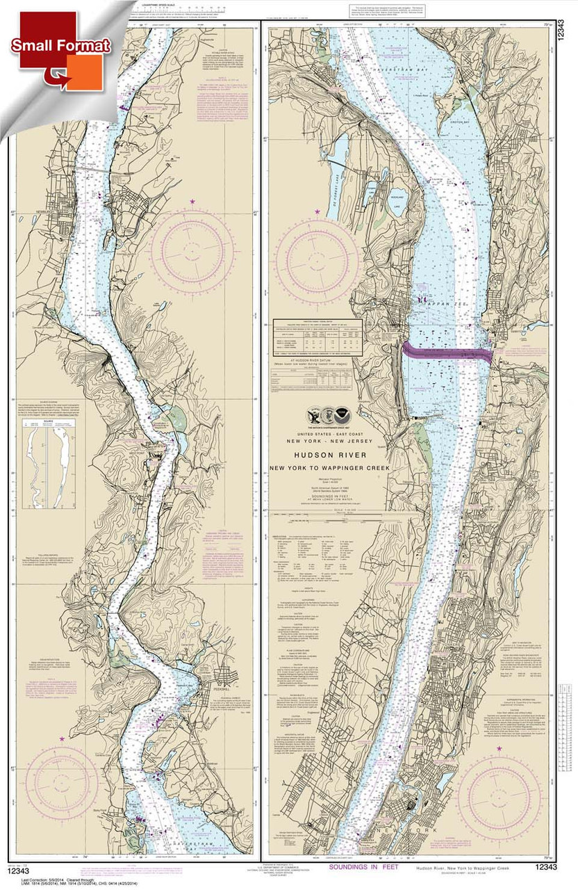 Small Format NOAA Chart 12343: Hudson River New York to Wappinger Creek