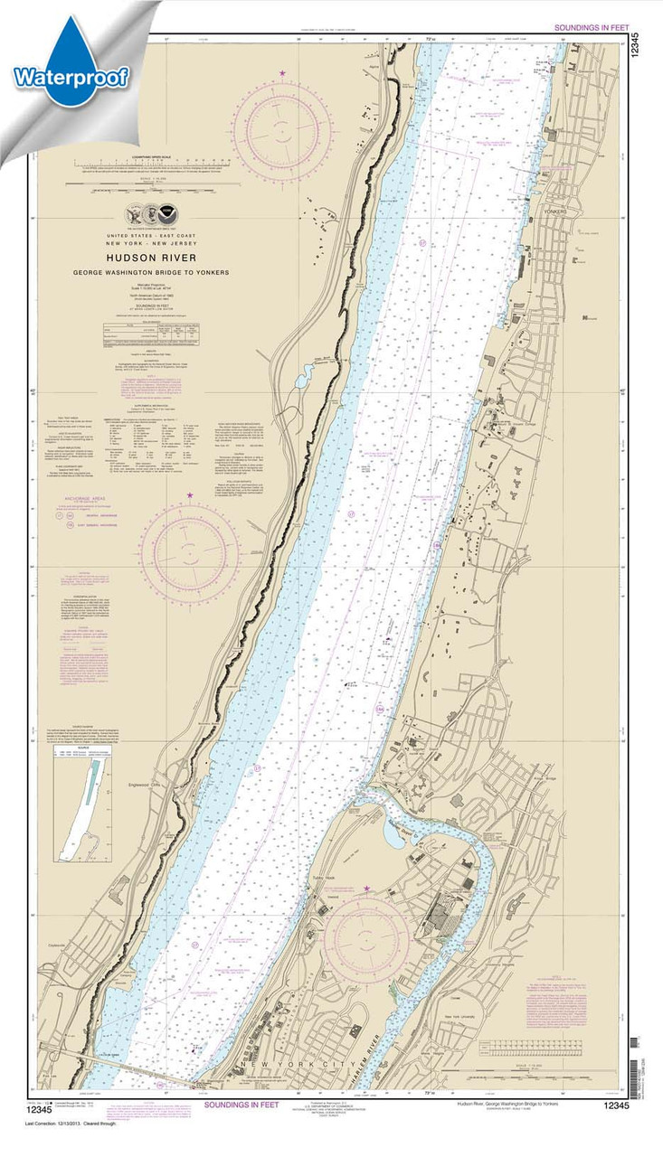 Waterproof NOAA Chart 12345: Hudson River George Washington Bridge to Yonkers
