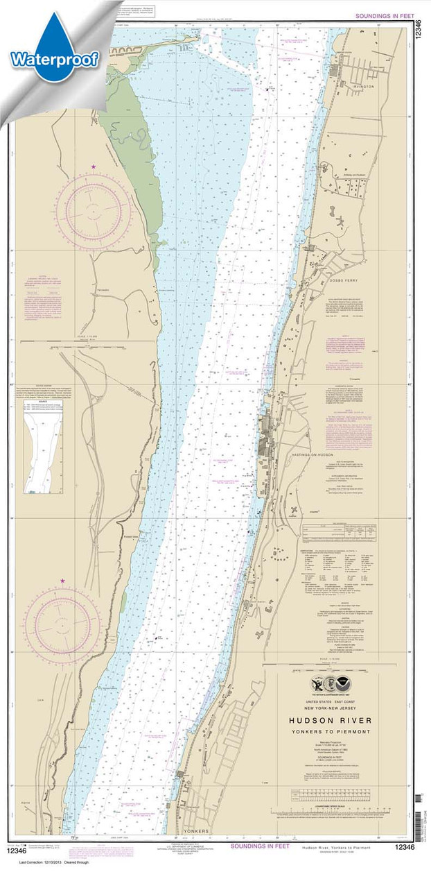 Waterproof NOAA Chart 12346: Hudson River Yonkers to Piermont