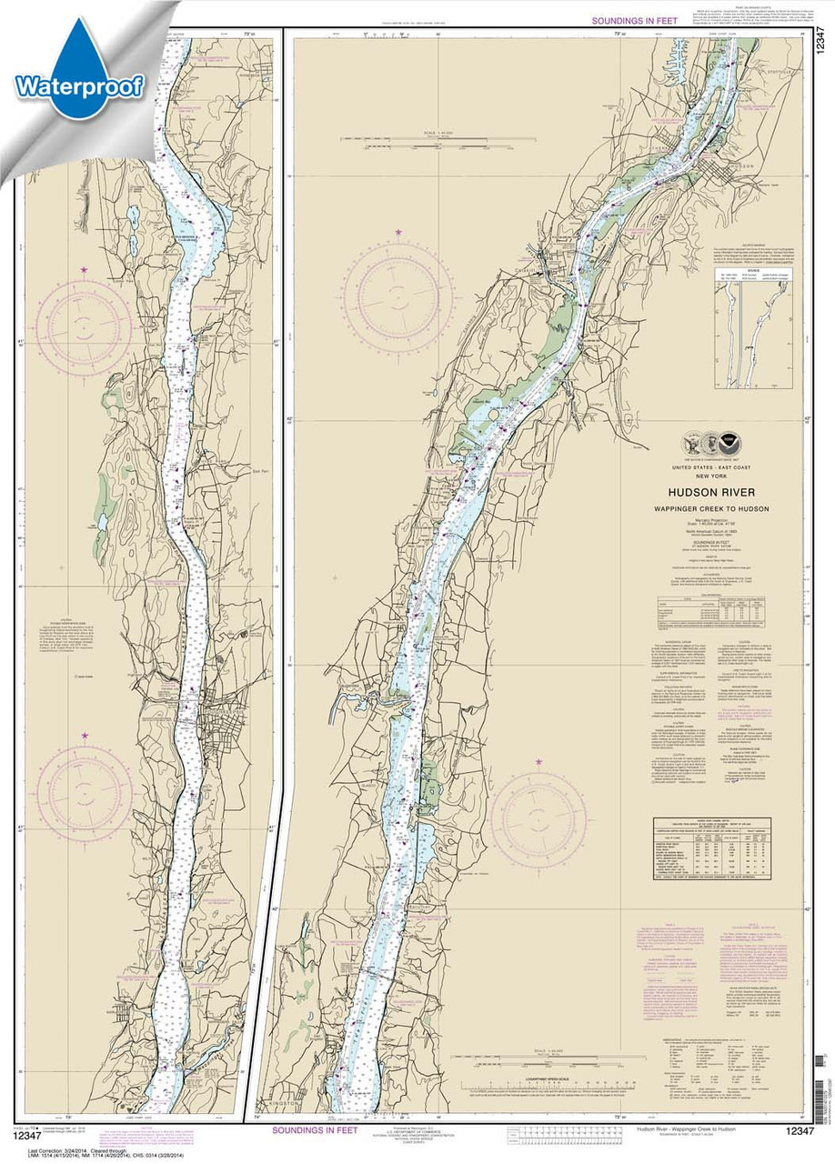 Waterproof NOAA Chart 12347: Hudson River Wappinger Creek to Hudson